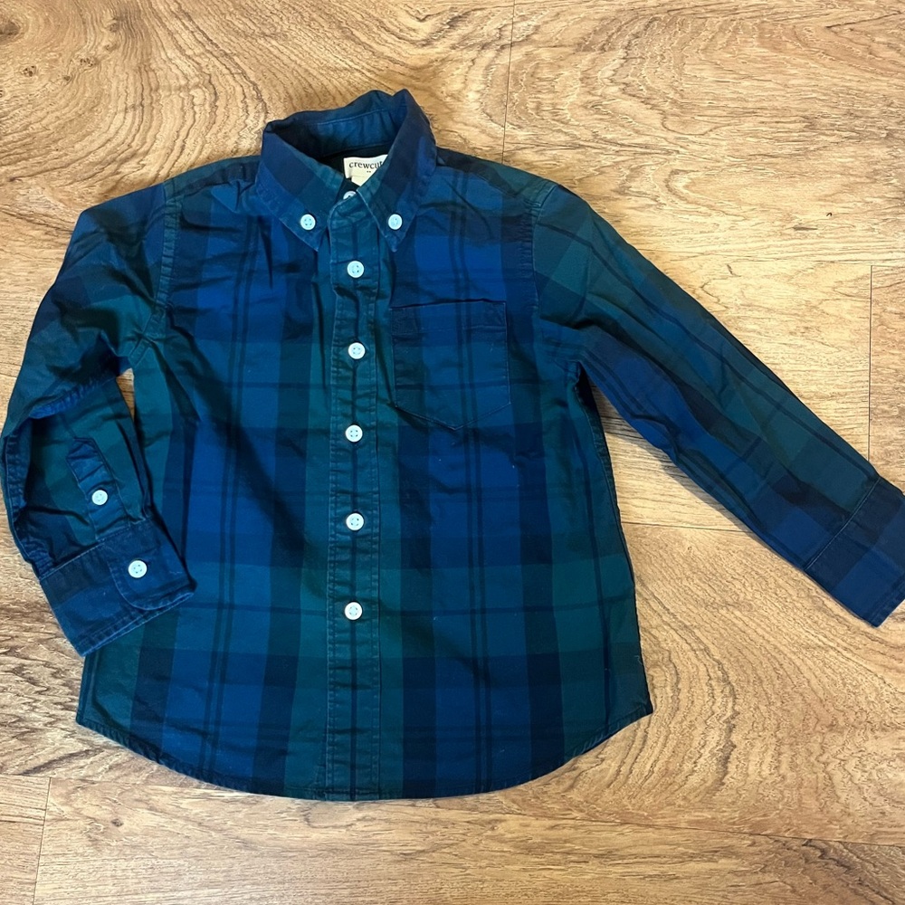 Toddler boys crewcuts jcrew poplin button down tartan navy blue green size2